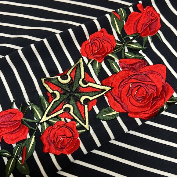 Embroidered Rose Striped Shirt - Picture 2 of 8